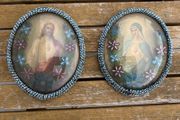 Vintage pair of domed glass religous elements x2 c1900