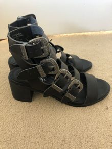 Miss Selfridge black sandals silver buckle size 4