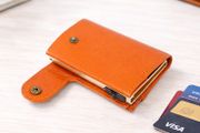 Premium Genuine Leather Smart Card Holder Wallet RFID Blocking Slim Wallet with Pop-Up Card Case