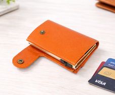 Premium Genuine Leather Smart Card Holder Wallet RFID Blocking Slim Wallet with Pop-Up Card Case