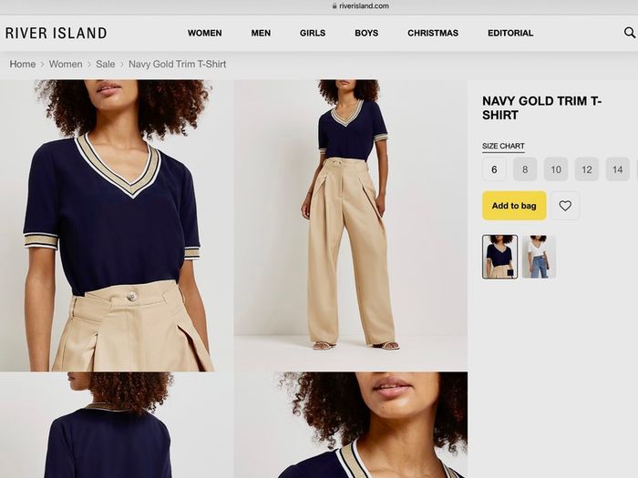River Island Navy Gold Trim T-Shirt