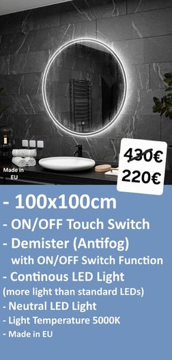 LED Bathroom Mirrors Speakers Demister Antifog Weather Station Clock Dual LED Sensor Touch