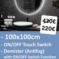 LED Bathroom Mirror 100cm Round Continous LED Light Antifog Neutral Light Temperature Bright Makeup Cosmetic Vanity