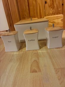 Ceramic Kitchen Storage Set, Bread bin & 3 canisters