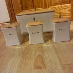 Ceramic Kitchen Storage Set, Bread bin & 3 canisters