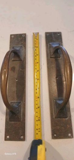Pair Vintage Solid Brass 12" Pull Door Handles