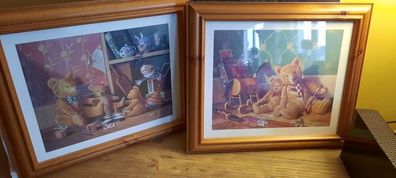 Vintage Raymond Campbell Teddy Bear Picture/ Solid Pine Frame, AV