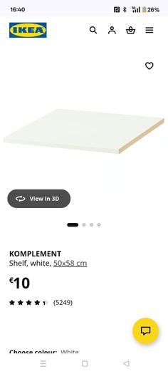 Ikea Komplement White Shelf 50 x 58cm