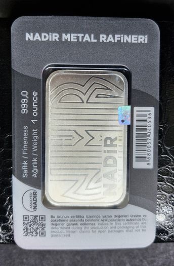 Turkey Nadir Metal Refinery Silver 1 Oz .999 Fine Sealed Bar In Assay Card