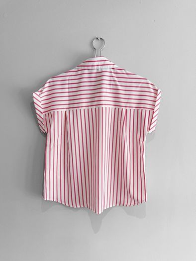 New Pink + White Striped Short Sleeve Shirt