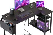 Small L Shaped Desk with Power Outlets,100 cm L Computer Corner Desks