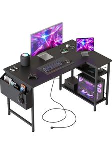 Small L Shaped Desk with Power Outlets,100 cm L Computer Corner Desks