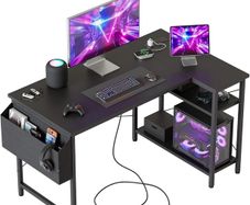 Small L Shaped Desk with Power Outlets,100 cm L Computer Corner Desks