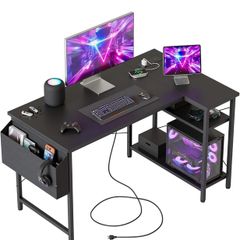 Small L Shaped Desk with Power Outlets,100 cm L Computer Corner Desks