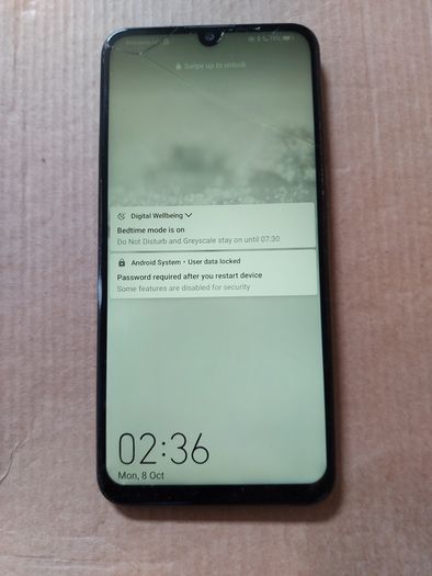 HUAWEI P Smart (2020), Model POT-LX1A, has Pin Lock and small scratch at very top of screen, for parts or repair