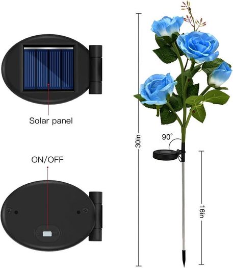 Solar Lights Outdoor Garden, Garden Lights Solar Powered Waterproof with 8 Bigger Blue Rose Flower, 2 Pack Outside Solar Garden Lighting Decorative for Christmas Gift Pathway Yard Wedding Party Fence