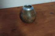 Natural calabash gourd mate cup with a metal rim