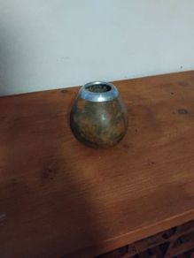 Natural calabash gourd mate cup with a metal rim