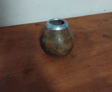 Natural calabash gourd mate cup with a metal rim