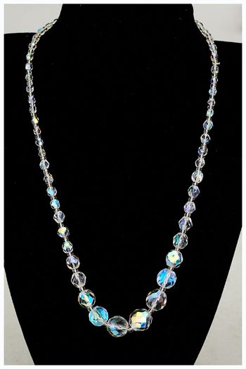 Vintage Aurora Borealis Crystal Bead Necklace Art Deco Bridal Jewellery