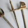 Vintage Set of 6 Enameled Cocktail Sticks Swords By Toledo of Spain 1960s Image 3