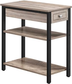 Greige Black LET313B02 Tall Slim Side Table with Drawer and 2 Shelves