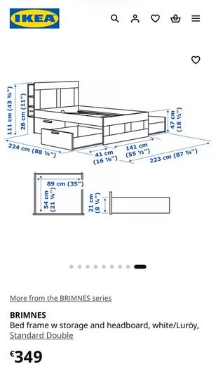 IKEA Brimnes Double Bed Frame with Headboard and Storage