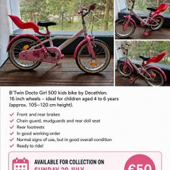 B'Twin Decathlon 16" Kids Bike 4 to 6 years