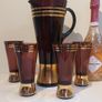 Fabulous Vintage Retro Mid-Century-Modern Hand Blown Tall Glass Pitcher with Four Matching Hi-Ball Glasses in Purple/Amethyst Glass with Rose Gold Gilt Banding - Prosecco Not Included! Image 3