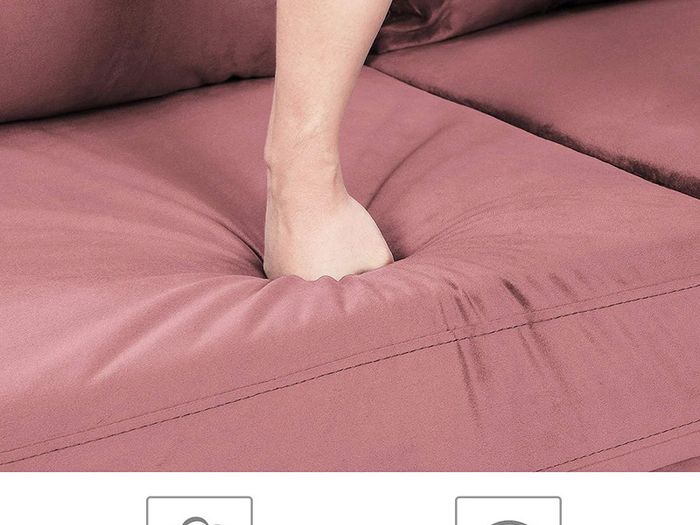 3-seater sofa, couch for living room, cover made of velvet, for apartments, small rooms, wooden frame, metal legs, simple structure, modern design, 183 x 78 x 88 cm, pink