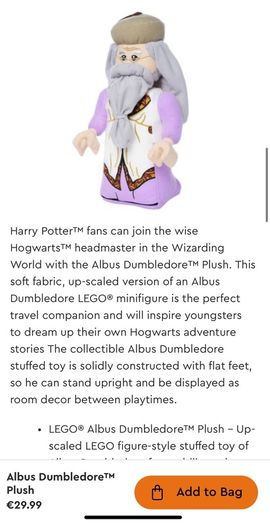 Lego Dumbledore soft toy Plush Harry Potter Brand new