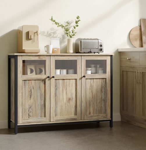 Vintage Sideboard Kitchen Cabinet Storage Cabinet with Glass Doors for Living Room(White)