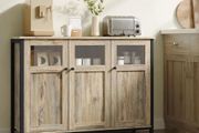 Vintage Sideboard Kitchen Cabinet Storage Cabinet with Glass Doors for Living Room(White)