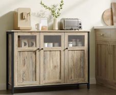 Vintage Sideboard Kitchen Cabinet Storage Cabinet with Glass Doors for Living Room(White)