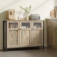 Vintage Sideboard Kitchen Cabinet Storage Cabinet with Glass Doors for Living Room(White)