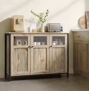 Vintage Sideboard Kitchen Cabinet Storage Cabinet with Glass Doors for Living Room(White)