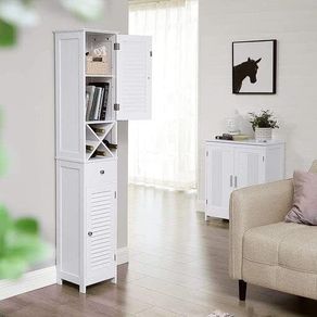 Bathroom cabinet Tallboy with 2 louvre doors White