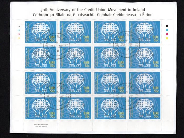 2008 Ireland 50th Anniversary of the Credit Union Movement in Ireland Stamp Sheetlet Plate 1B1B1B1B Fine CDS Used with Dublin cancel of 23rd April 2008 (First day of issue)