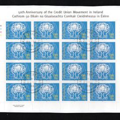2008 Ireland 50th Anniversary of the Credit Union Movement in Ireland Stamp Sheetlet Plate 1B1B1B1B Fine CDS Used with Dublin cancel of 23rd April 2008 (First day of issue)