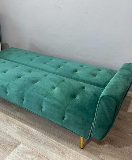Luxury Velvet Sofa Bed with Golden Legs green