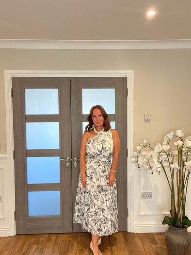 one shoulder pleated monochrome dress