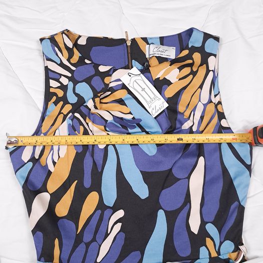 Closet London Abstract Blue Navy Belted A-Line Skater Dress 12UK/40EU