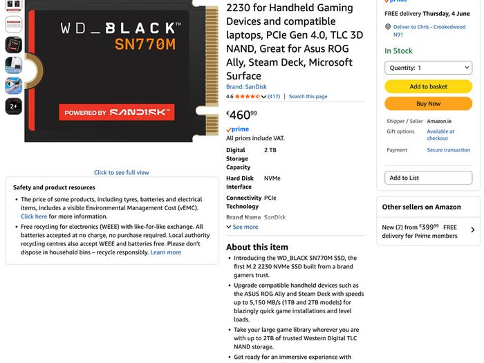 WD_BLACK SN770M 2TB SSD, Speeds up to 5150 MB/s, M.2 2230 for Handheld Gaming Devices and compatible laptops, PCIe Gen 4.0, TLC 3D NAND, Great for Asus ROG Ally, Steam Deck, Microsoft Surface - Boxed