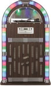 Floorstanding Jukebox with Record Player, Bluetooth Connectivity, FM Radio, CD Player and Colour-Changing LED Lights, Remote Control Included, Wood Finish, BROWN, 87.5 cm 34.5 cm 34.5 cm (FREE POSTAGE)