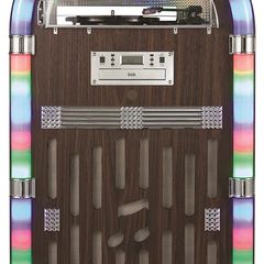 Floorstanding Jukebox with Record Player, Bluetooth Connectivity, FM Radio, CD Player and Colour-Changing LED Lights, Remote Control Included, Wood Finish, BROWN, 87.5 cm 34.5 cm 34.5 cm (FREE POSTAGE)