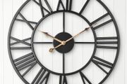 European Farmhouse Vintage Clock with Roman Numerals, 40cm Non-Ticking Battery Operated Metal Skeleton Decorative Clock for Home Kitchen Cafe Hotel Office Decor(Black)