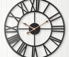 European Farmhouse Vintage Clock with Roman Numerals, 40cm Non-Ticking Battery Operated Metal Skeleton Decorative Clock for Home Kitchen Cafe Hotel Office Decor(Black)
