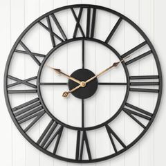 European Farmhouse Vintage Clock with Roman Numerals, 40cm Non-Ticking Battery Operated Metal Skeleton Decorative Clock for Home Kitchen Cafe Hotel Office Decor(Black)