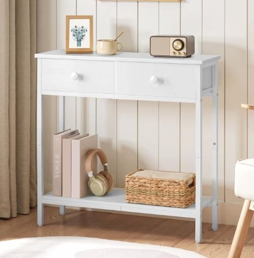 Slim Console Table, Narrow Console Table with 2 Drawers, Hallway Table with Storage, Small Side Table for Small Spaces, Living Room, Entryway, Kitchen, Bedroom, White
