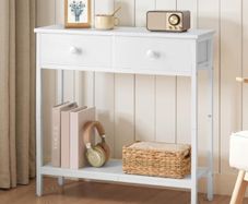 Slim Console Table, Narrow Console Table with 2 Drawers, Hallway Table with Storage, Small Side Table for Small Spaces, Living Room, Entryway, Kitchen, Bedroom, White